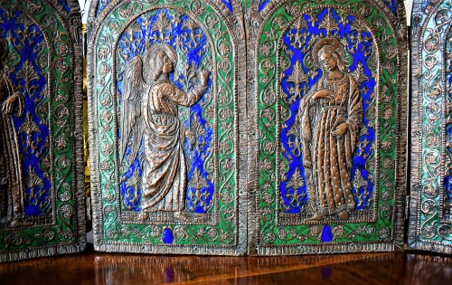 Triptych in copper and  polychrome enamels. - Louis XVI